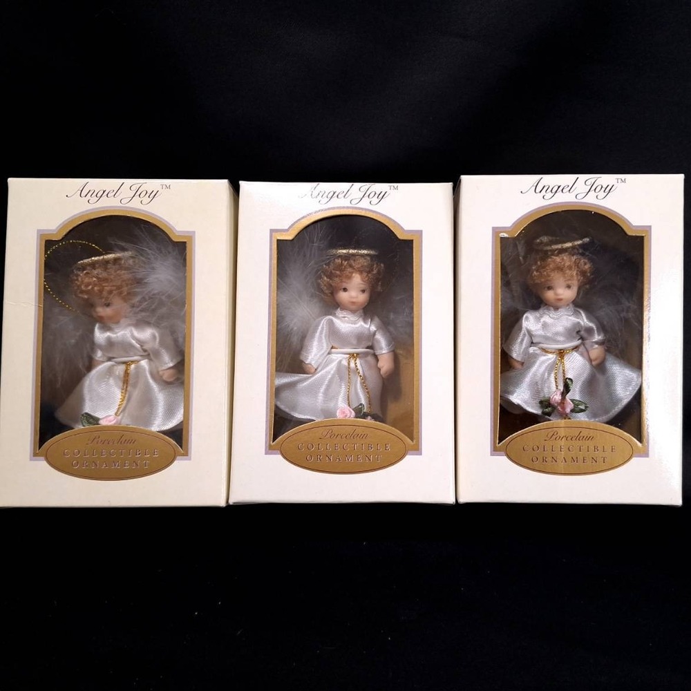 3 Angel Joy Porcelain Collectible Ornament DG Creations 2003‎ Holiday Xmas Decor
